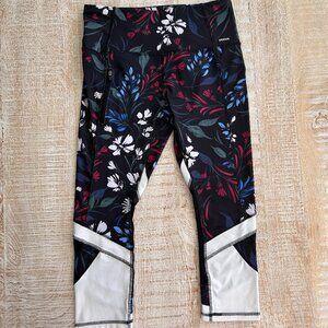 RBX black/blue/red/white floral leggings mesh cutouts size medium